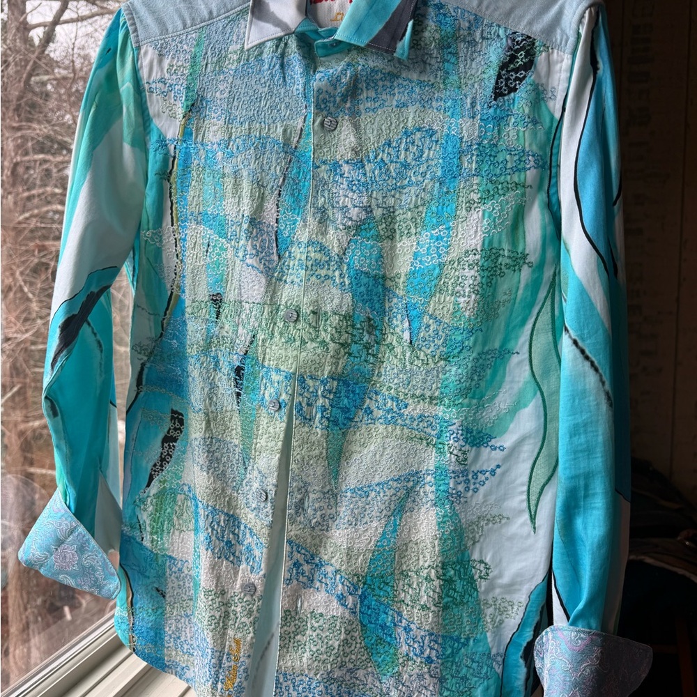 Robert Graham Blue and Green Abstract Shirt